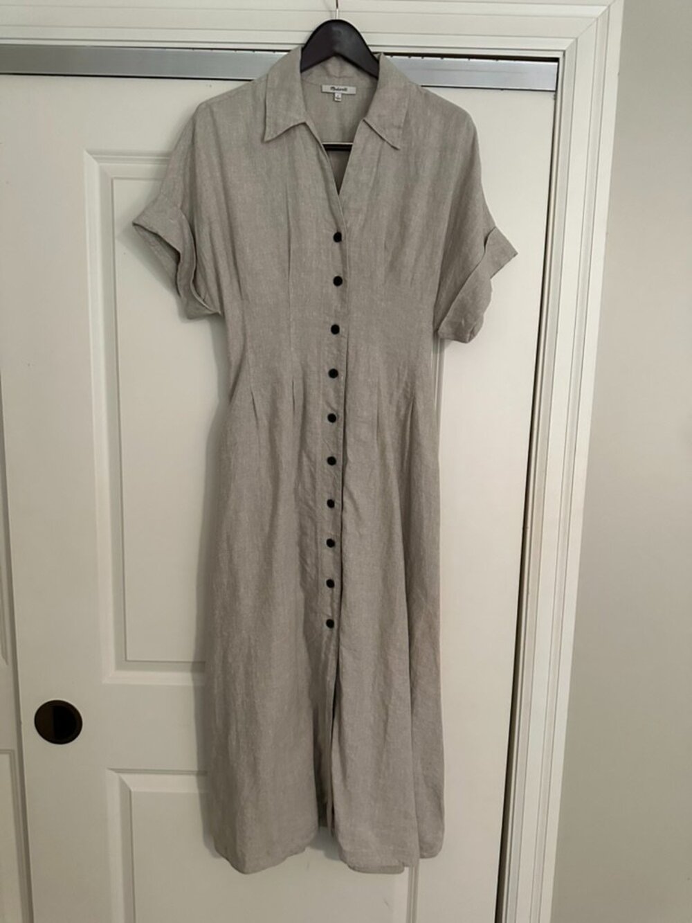 Madewell Pleated Button Front Linen Midi Shirtdress
